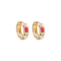 Brincos de Argola em Esmalte Floral Vintage Banhados a Ouro -Rizzys