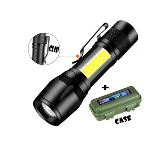 MINI LANTERNA TÁTICA ALUMÍNIO - 3 MODOS DE ILUMINAÇÃO - USB RECARREGÁVEL