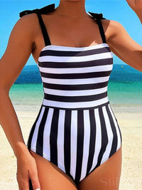 Maiô Feminino Listrado Moderno Chic Preto e Branco Praia Verão 2026