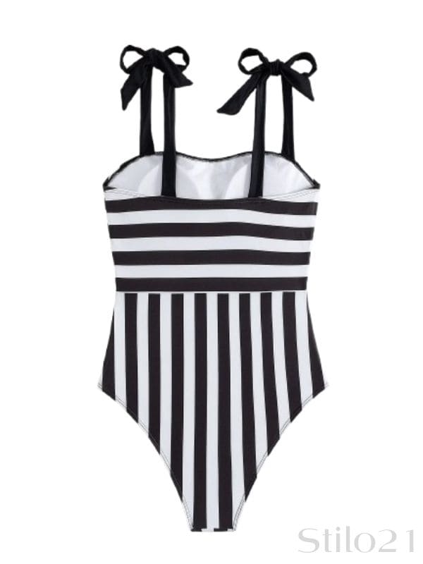 Maiô Feminino Listrado Moderno Chic Preto e Branco Praia Verão 2026