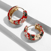 Brincos de Argola em Esmalte Floral Vintage Banhados a Ouro -Rizzys