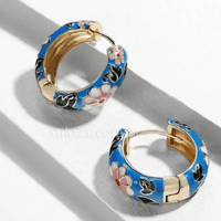 Brincos de Argola em Esmalte Floral Vintage Banhados a Ouro -Rizzys