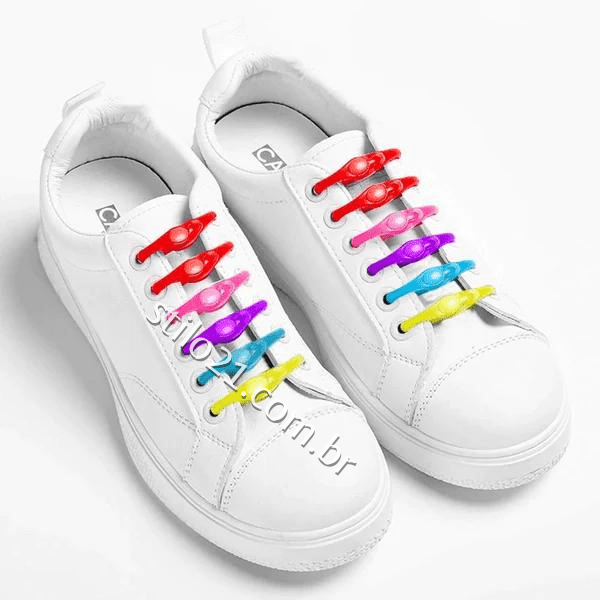 12 Cadarços Elásticos Coloridos Sem Nós - [COMPRE 1 E LEVE 2]