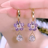 Brincos Flor de Ametista Cristal Roxo Cravejado -  Rizzys