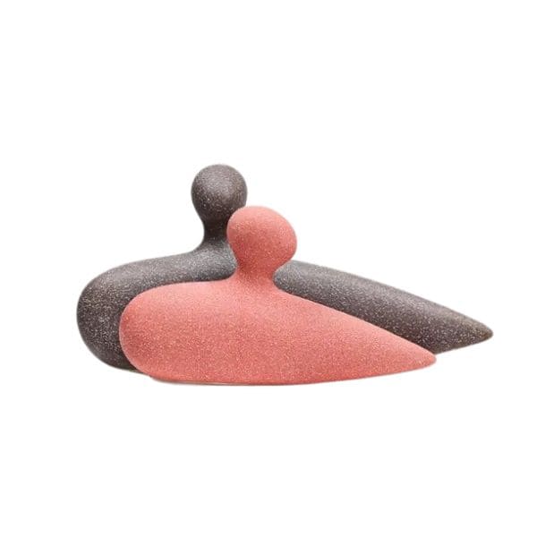 Escultura Cerâmica de Casal Abstrata - Abraçados Rosa Queimado