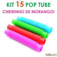 Kit com 15 Pop Tubes Sensorial 14cm – Brinquedo Fidget Antiestresse e Educativo