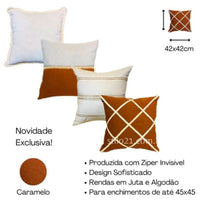 Kit c/ 04 Capas de Almofada de Luxo Linho Boho Chic Exclusivo