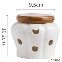 Pote de Alho em Cerâmica Respirável com Tampa de Bambu - Frete Grátis