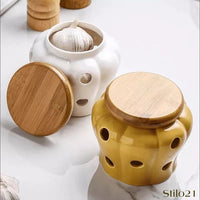 Pote de Alho em Cerâmica Respirável com Tampa de Bambu - Frete Grátis