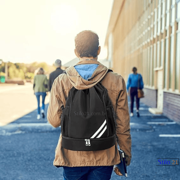 Mochila Saco Esportiva Impermeável Anti-Roubo com Cordão