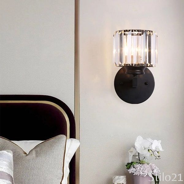 Luminária Arandela de Luxo em Metal e Cristal Transparente