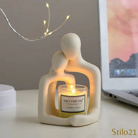 Luminária Estatueta Abstrata de Casal Abraçados em Cerâmica