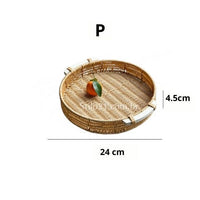 Bandeja Redonda Decorativa Tipo Vime Com Alça de Madeira