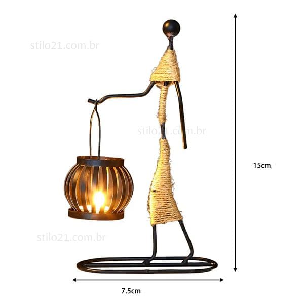 Castiçal Escultura Africana Vintage Em Forma De Menina Para Decoração
