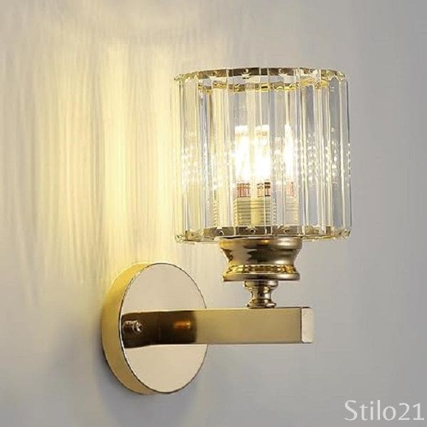 Luminária Arandela de Luxo em Metal e Cristal Transparente