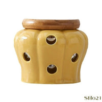 Pote de Alho em Cerâmica Respirável com Tampa de Bambu - Frete Grátis