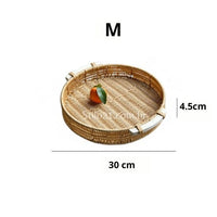 Bandeja Redonda Decorativa Tipo Vime Com Alça de Madeira