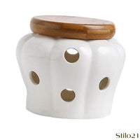 Pote de Alho em Cerâmica Respirável com Tampa de Bambu - Frete Grátis