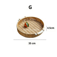 Bandeja Redonda Decorativa Tipo Vime Com Alça de Madeira