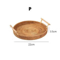 Bandeja Decorativa Redonda De Vime Com Alça de Madeira - FRETE GRÁTIS