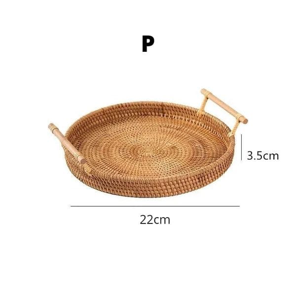 Bandeja Decorativa Redonda De Vime Com Alça de Madeira - FRETE GRÁTIS