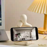 Luminária Estatueta Abstrata de Casal Abraçados em Cerâmica