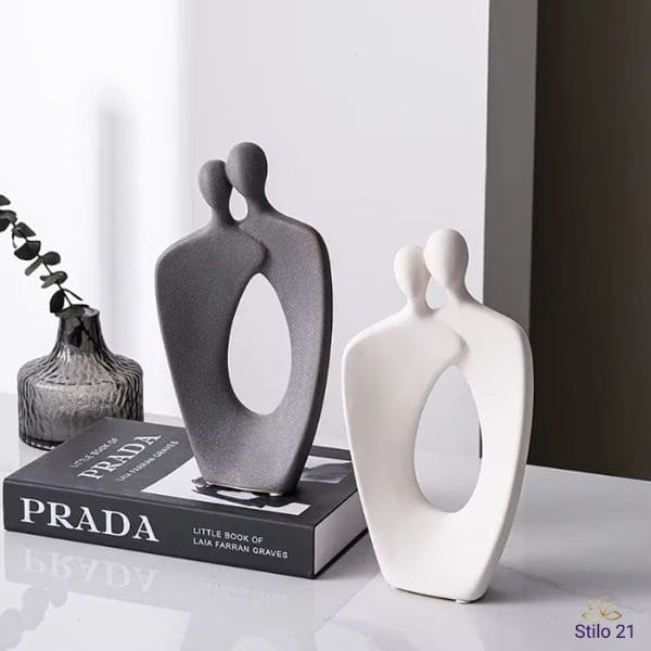 Escultura Cerâmica de Casal Abstrata - Abraçados Rosa Queimado