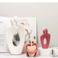 Escultura Cerâmica de Casal Abstrata - Abraçados Rosa Queimado