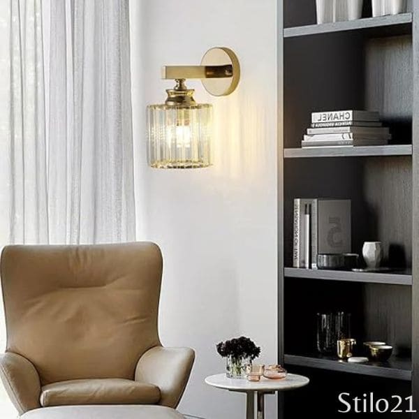 Luminária Arandela de Luxo em Metal e Cristal Transparente
