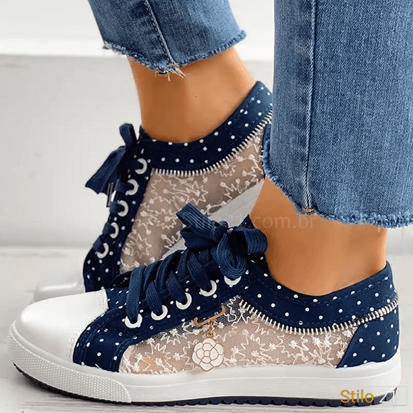 Tênis Feminino Casual Com Estampa Poá Rizzys