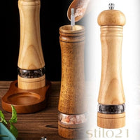 Moedor de Pimenta e Sal Manual Grande de Madeira Natural Pura e Acrílico Transparente