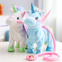 Brinquedos Unicórnio Anda e Canta de Pelúcia com Coleira