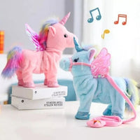 Brinquedos Unicórnio Anda e Canta de Pelúcia com Coleira
