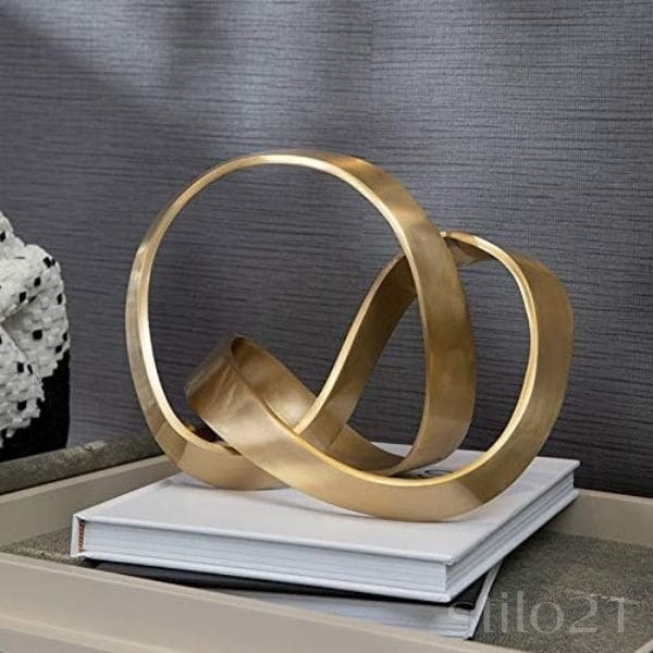 Escultura Laço Nó Infinity Entrelaçados Arte Moderna em Metal Dourado