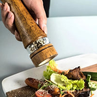 Moedor de Pimenta e Sal Manual Grande de Madeira Natural Pura e Acrílico Transparente