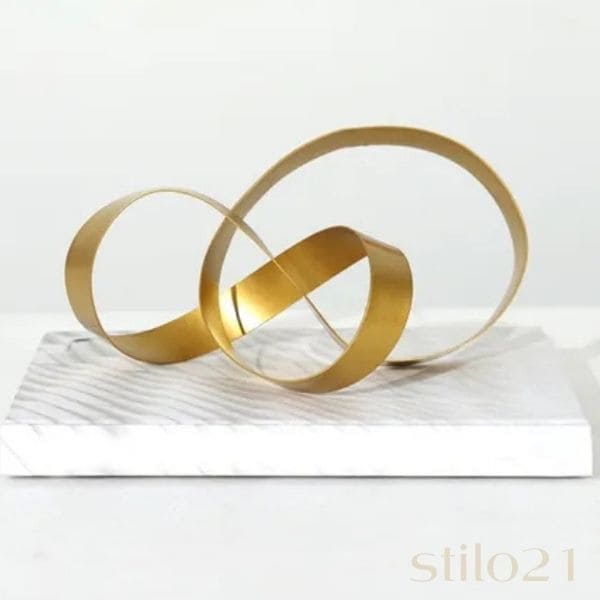 Escultura Laço Nó Infinity Entrelaçados Arte Moderna em Metal Dourado
