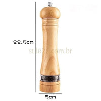 Moedor de Pimenta e Sal Manual Grande de Madeira Natural Pura e Acrílico Transparente