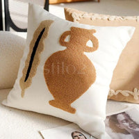 Capa de Almofada Aveludada Bloucle Bordado Fino em Tons Terrosos