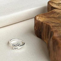 Anel de Prata 925 Maciça Faith Fé Ajustável Cruz Religioso - [Frete Grátis]