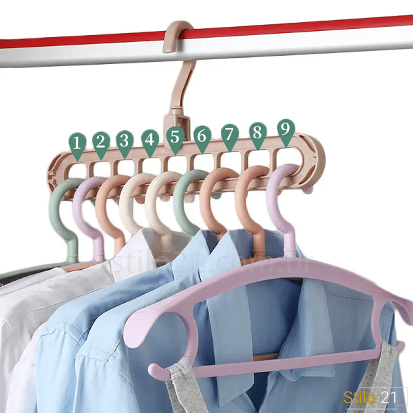 Kit 5 Cabides Mágico 9 Furos Multi Dobrável Organizador -   Frete Grátis