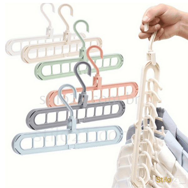 Kit 5 Cabides Mágico 9 Furos Multi Dobrável Organizador -   Frete Grátis