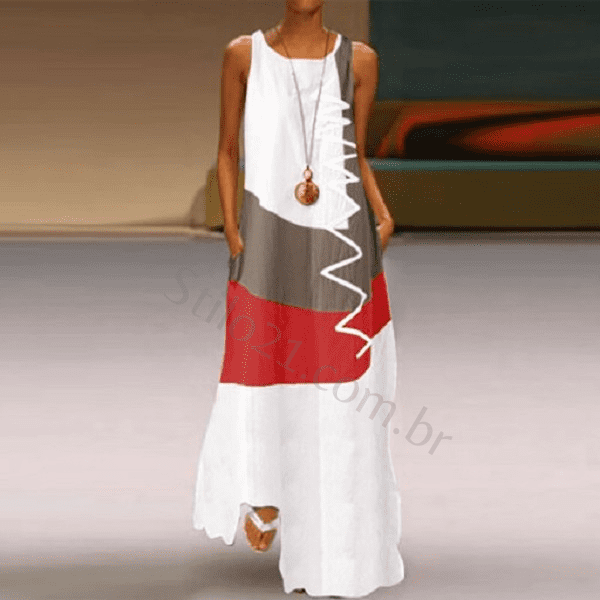 Vestido Longo com Estampa Vintage em Patchwork Feminino - Frete Grátis