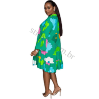 Vestido Midi de Luxo Manga Comprida com Estampa Floral