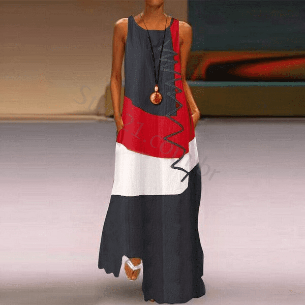 Vestido Longo com Estampa Vintage em Patchwork Feminino - Frete Grátis