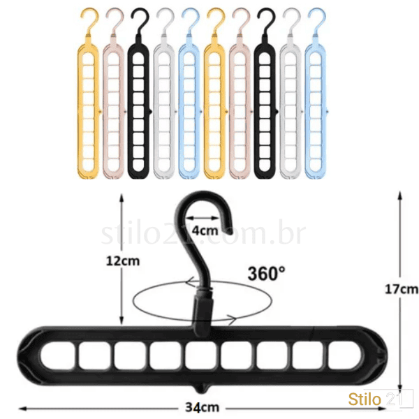 Kit 5 Cabides Mágico 9 Furos Multi Dobrável Organizador -   Frete Grátis