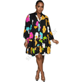 Vestido Midi de Luxo Manga Comprida com Estampa Floral