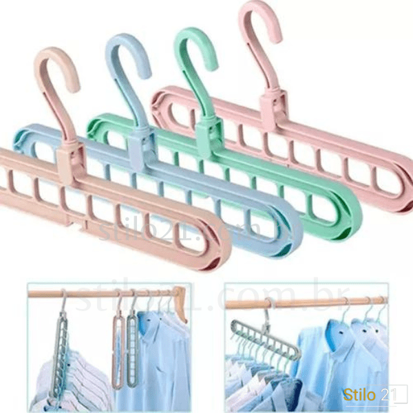 Kit 5 Cabides Mágico 9 Furos Multi Dobrável Organizador -   Frete Grátis