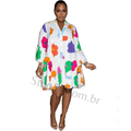 Vestido Midi de Luxo Manga Comprida com Estampa Floral