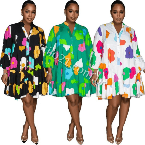Vestido Midi de Luxo Manga Comprida com Estampa Floral