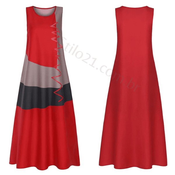Vestido Longo com Estampa Vintage em Patchwork Feminino - Frete Grátis